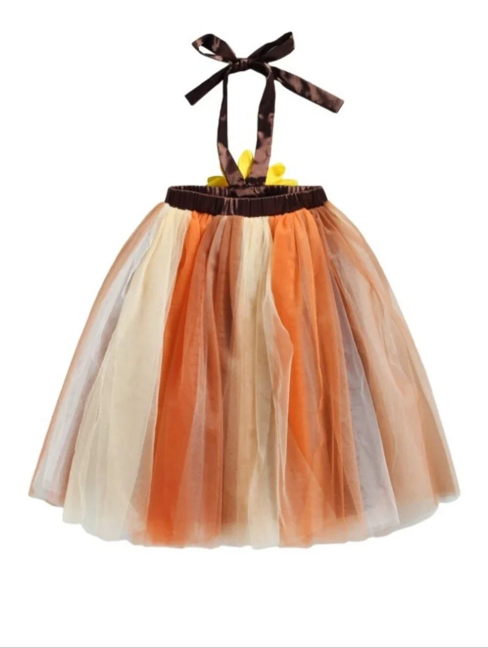Girl Fall Sunflower Tutu Dress Halter Ribbon Halloween Pumpkin Patch Outfit 4-5Y